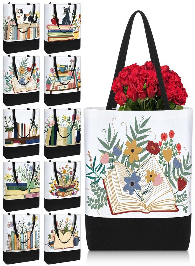 SilTriangle 10 Pcs Christmas Book Tote Bags Gifts Bulk Book Club Gifts Canvas Bag Reusable with Handle for Women Gift(Classic) - Image 1
